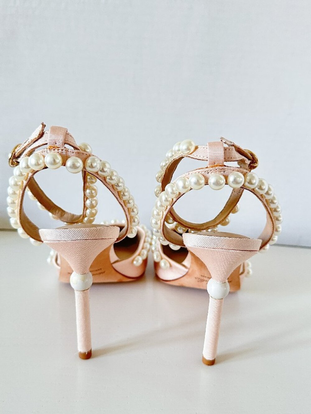 NWOB Antonio Melani x Nicola Bathie Bebe Nude Ankle Strap Pearl Pumps Size 8.5 - Picture 4 of 5